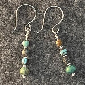 Handmade - Faceted Natural Turquoise and Sterling Dangle Earrings